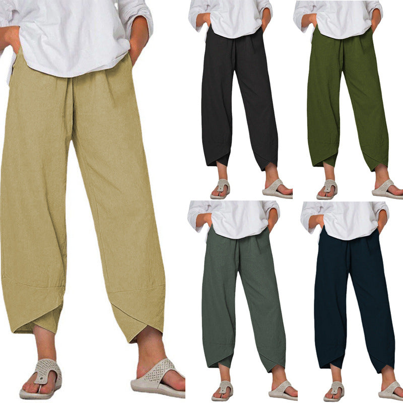 Weite Leinenhose Damen Hohe Taille Sommer Freizeithose