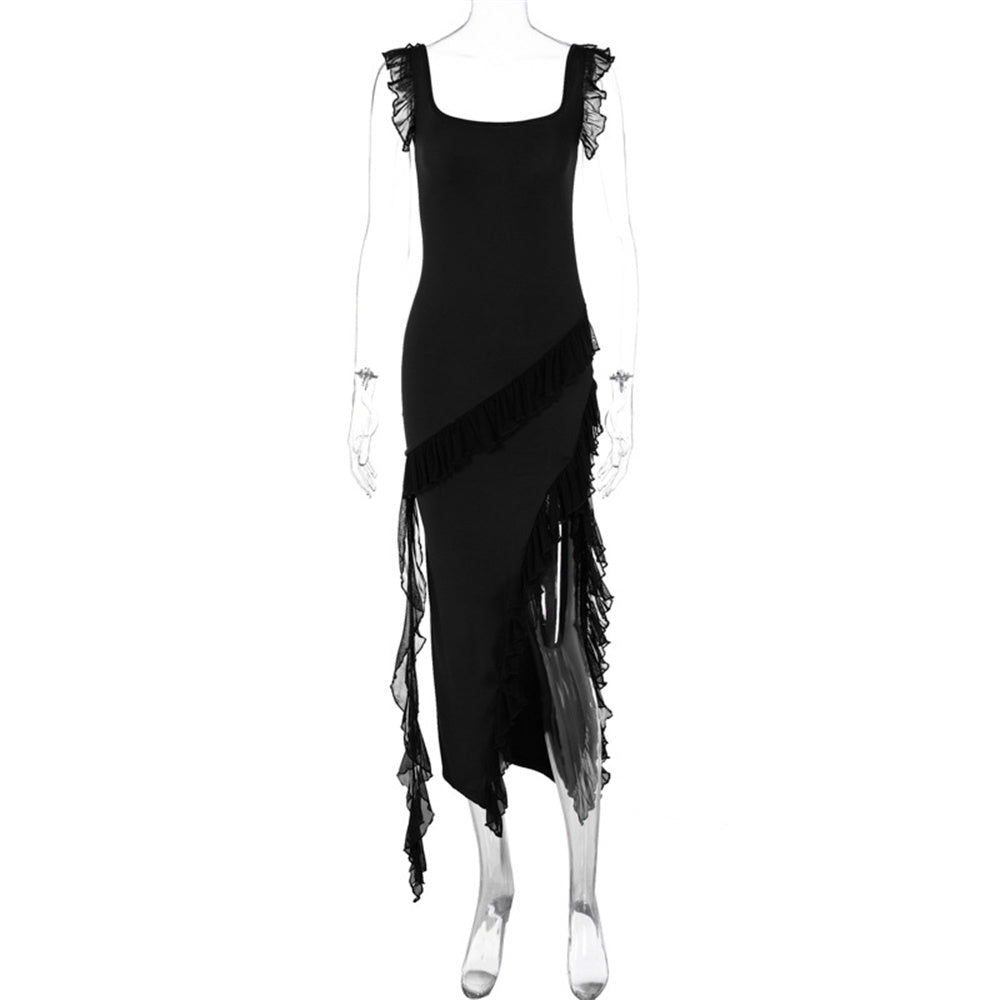 High Schlitz Trägerkleid Sexy Damen Sommer