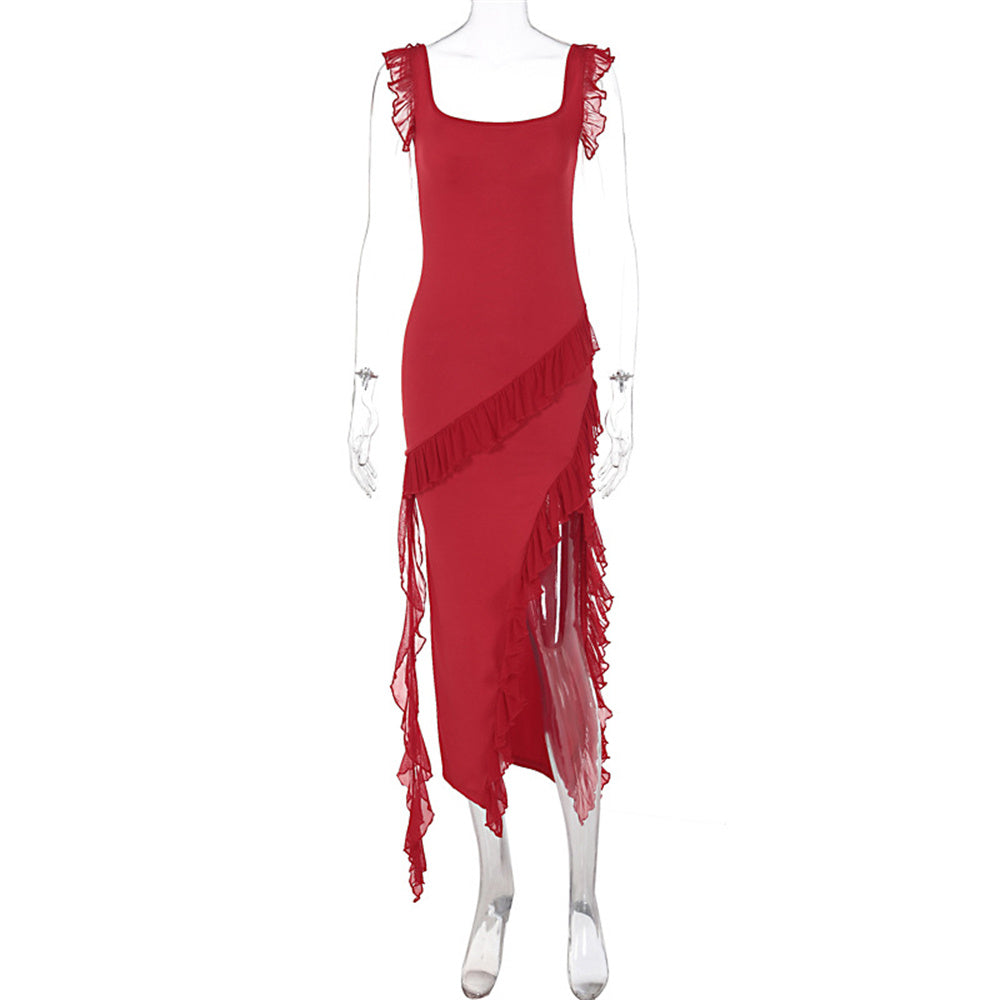 High Schlitz Trägerkleid Sexy Damen Sommer