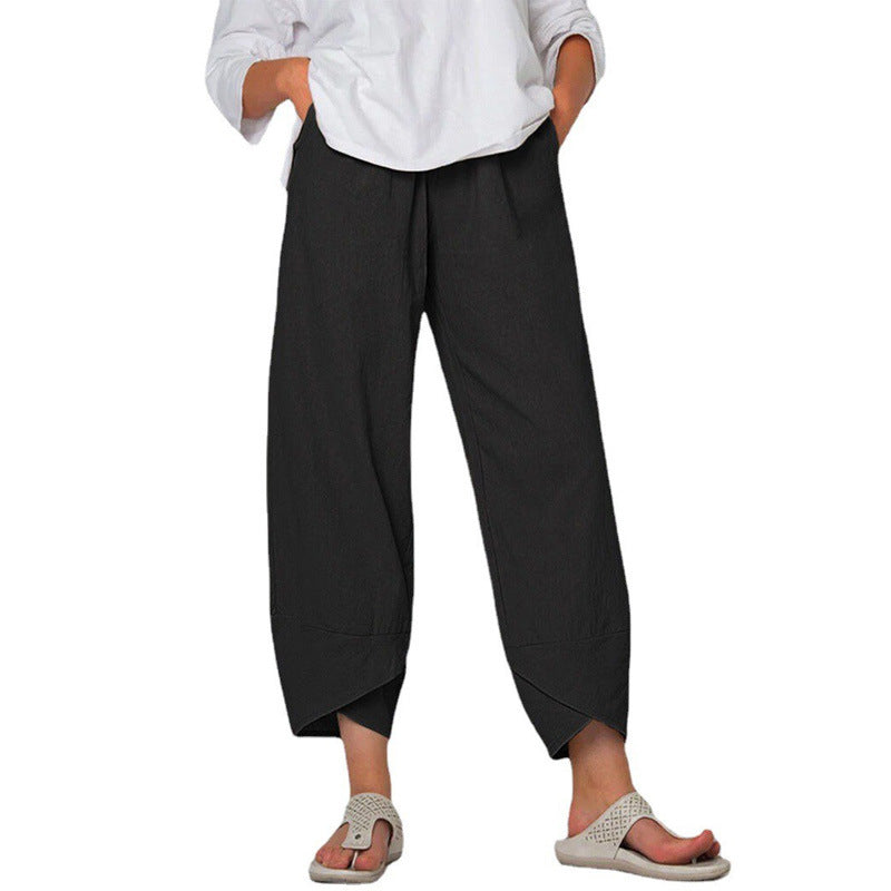 Weite Leinenhose Damen Hohe Taille Sommer Freizeithose