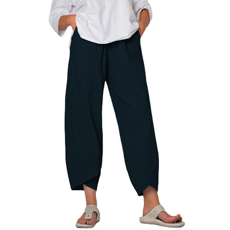 Weite Leinenhose Damen Hohe Taille Sommer Freizeithose