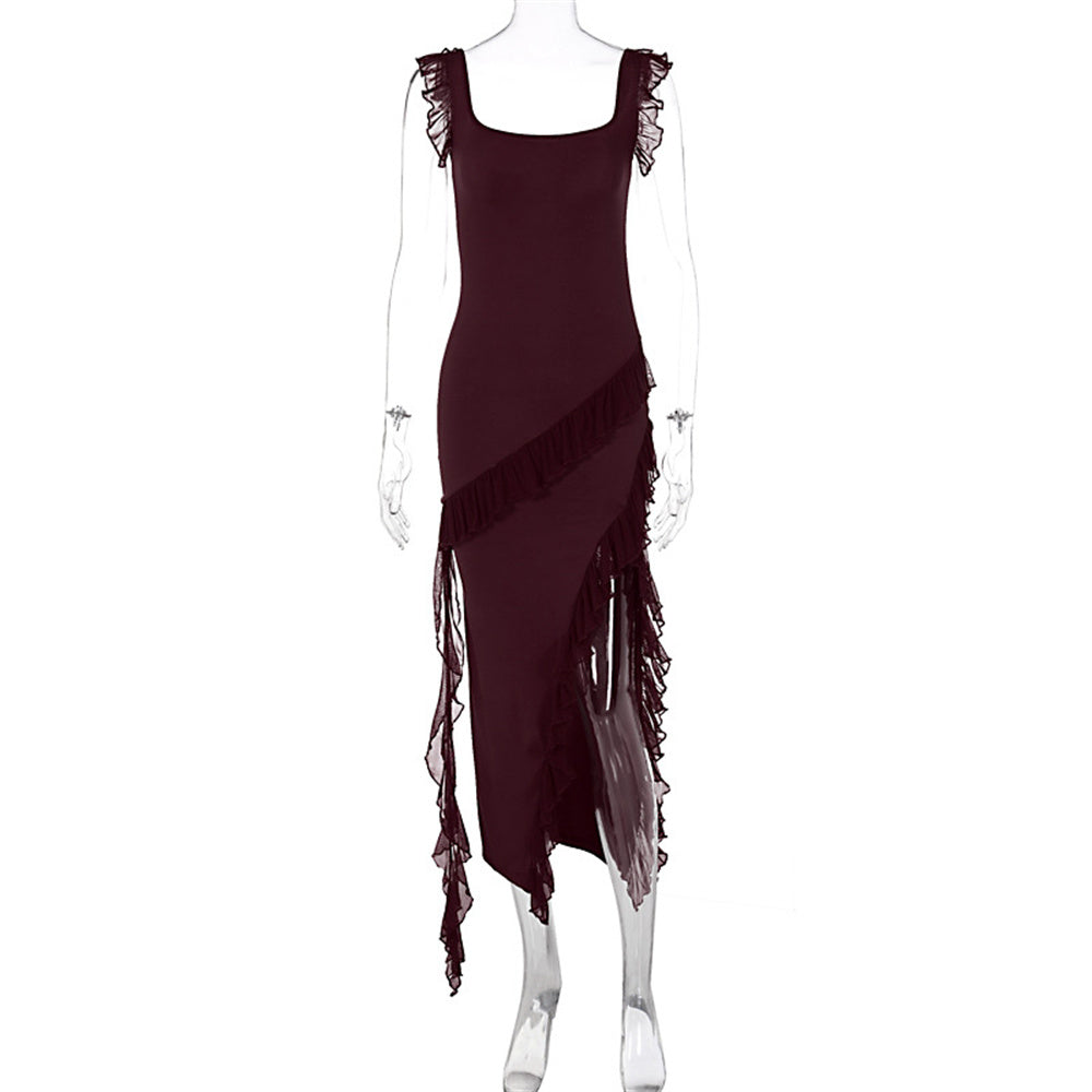 High Schlitz Trägerkleid Sexy Damen Sommer