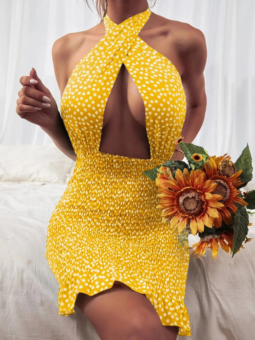 Rückenfreies Halter Kleid Slim Rüschen Rock Damen Sommer Sexy