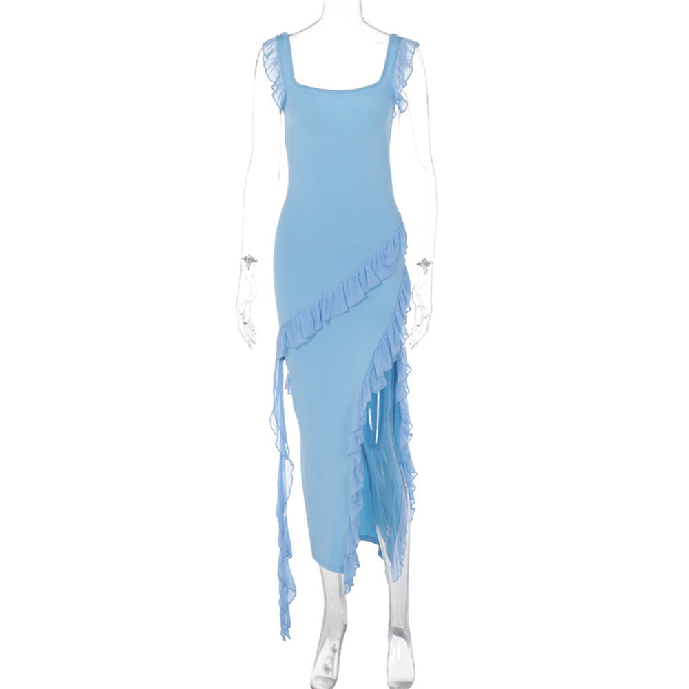 High Schlitz Trägerkleid Sexy Damen Sommer