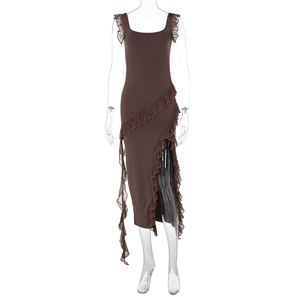 High Schlitz Trägerkleid Sexy Damen Sommer