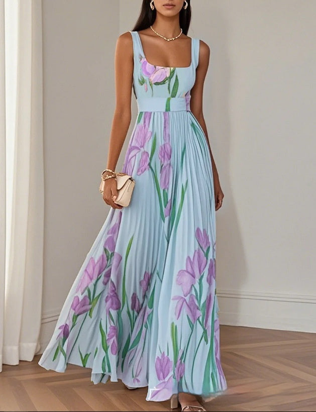 Blumenkleid Sommer A-Linie Midi Kleid Damen