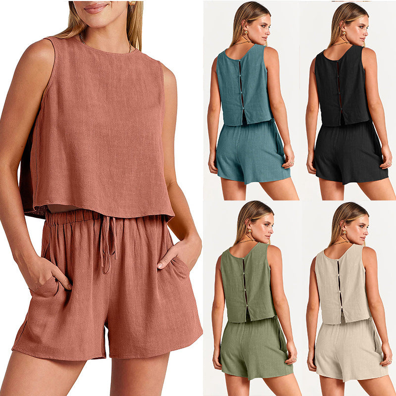 Zweiteiliges Damen Set Ärmellos Top und Shorts Sommer