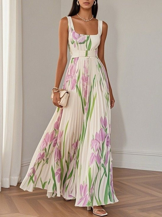 Blumenkleid Sommer A-Linie Midi Kleid Damen