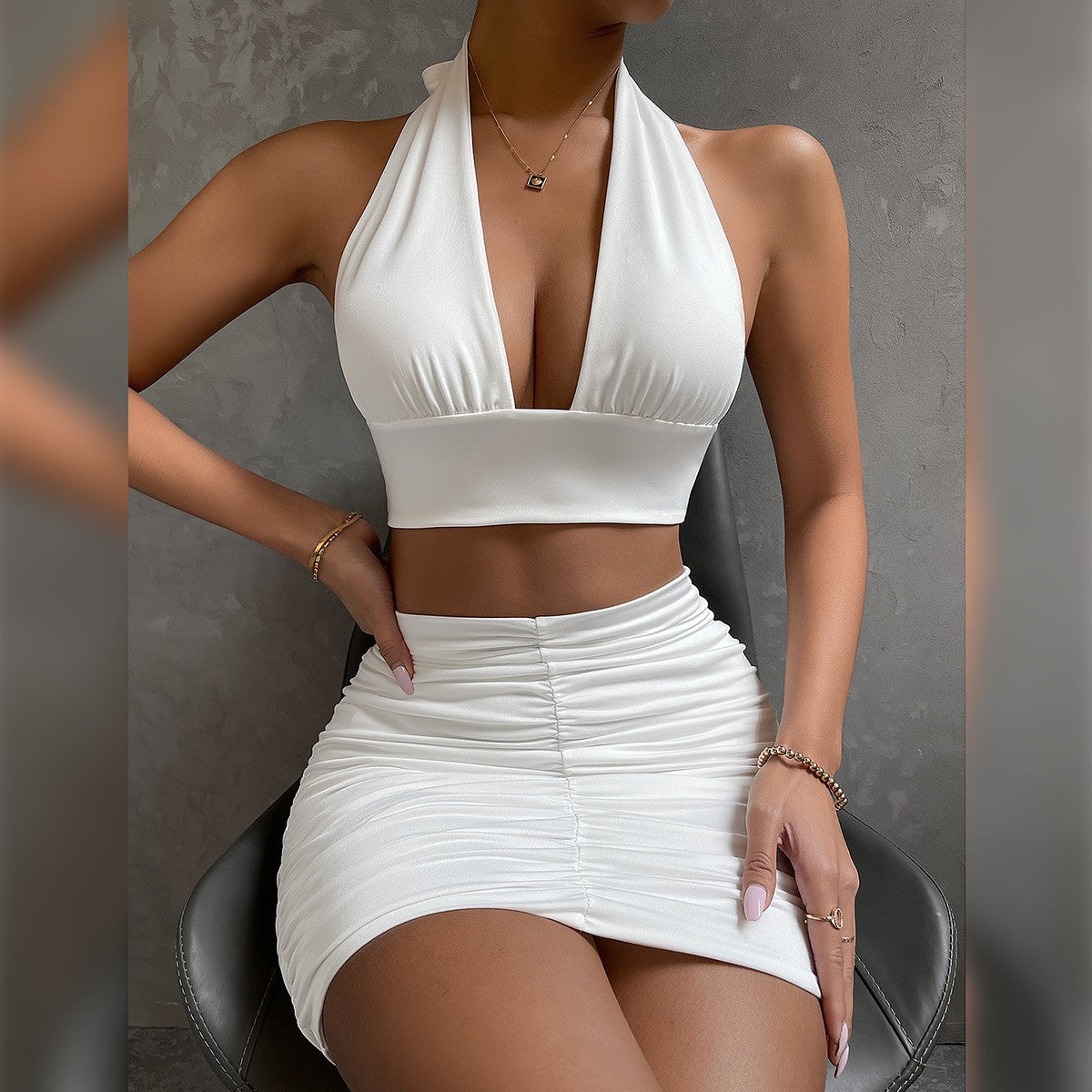 Zweiteiliges Damen Set Halter Top Minirock Sommer