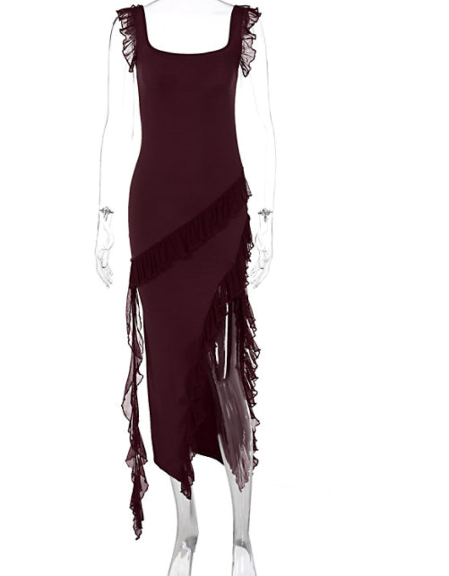 High Schlitz Trägerkleid Sexy Damen Sommer