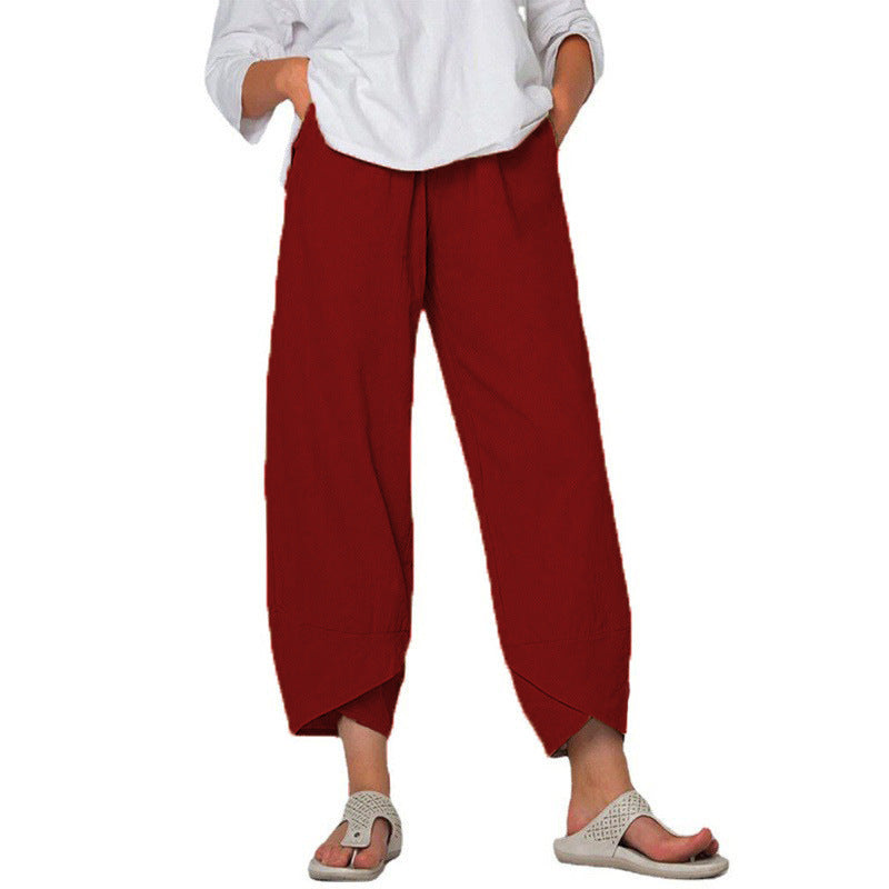Weite Leinenhose Damen Hohe Taille Sommer Freizeithose