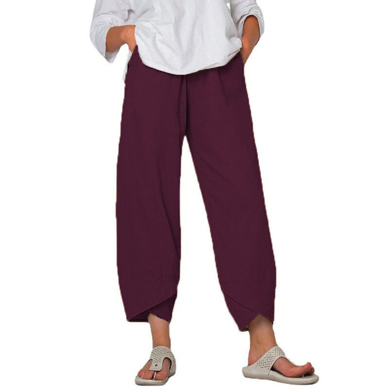 Weite Leinenhose Damen Hohe Taille Sommer Freizeithose