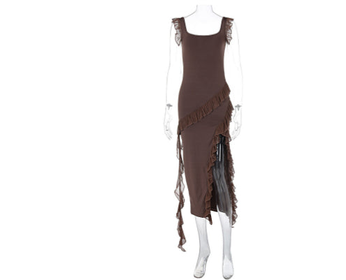High Schlitz Trägerkleid Sexy Damen Sommer