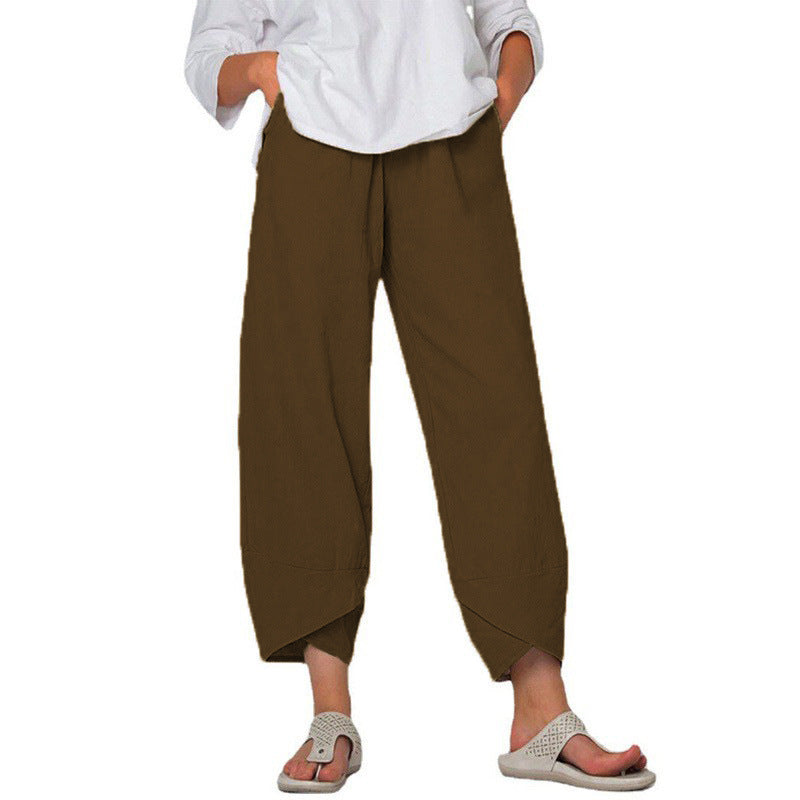 Weite Leinenhose Damen Hohe Taille Sommer Freizeithose