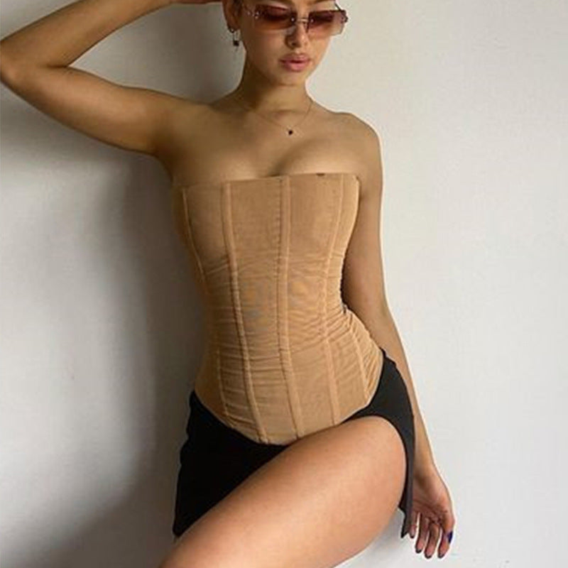 Mesh Korsett Crop Top Damen Sommer Party Streetwear